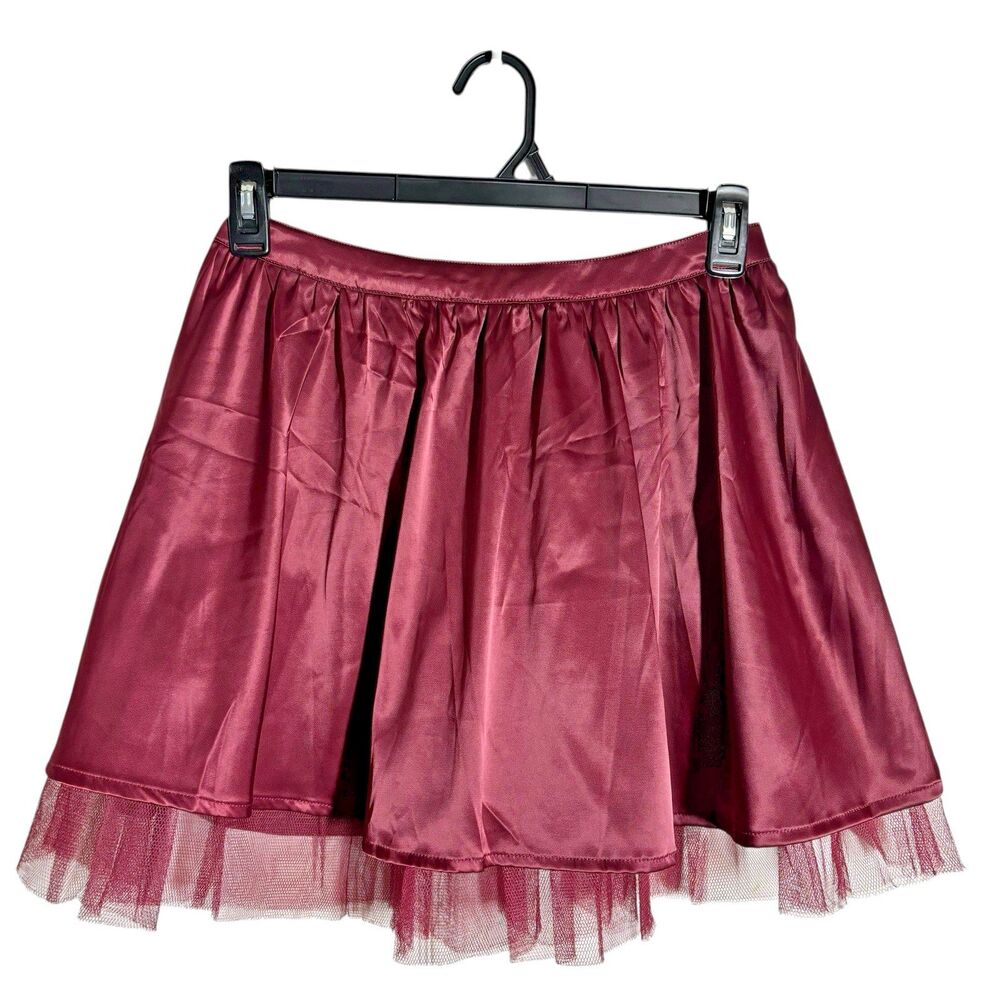 Altar’d State Burgundy Satin Tulle Whimsigoth Skirt M Fairy Grunge Holiday Glam